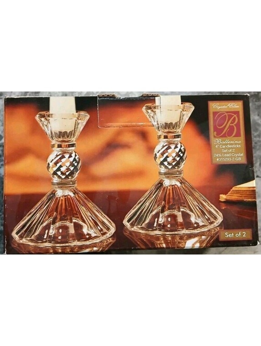 Crystal Glass Candle Holders - Made in USA - 4" - Set of 2 - New in Box